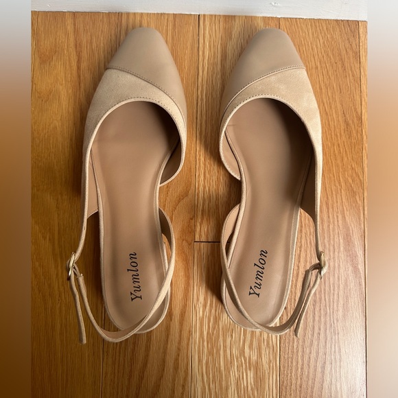 Women's Beige Slingback Flats 2.24 kitten heels - Picture 2 of 16